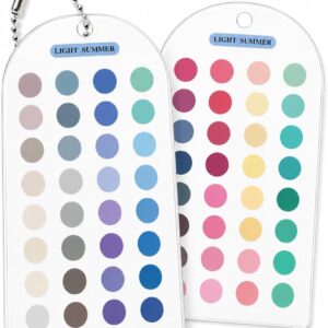 Light Summer 12 Season Color Analysis Template Cards (Set of 2), Portable Pastel Styling Guide for Outfits & Makeup, Scratch-Proof Double-Sided Palette with 60+ Keychain Chain