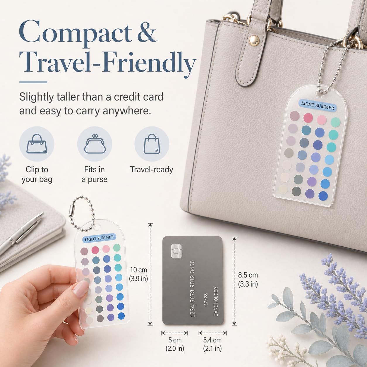 Light Summer 12 Season Color Analysis Template Cards (Set of 2), Portable Pastel Styling Guide for Outfits & Makeup, Scratch-Proof Double-Sided Palette with 60+ Keychain Chain - Image 6