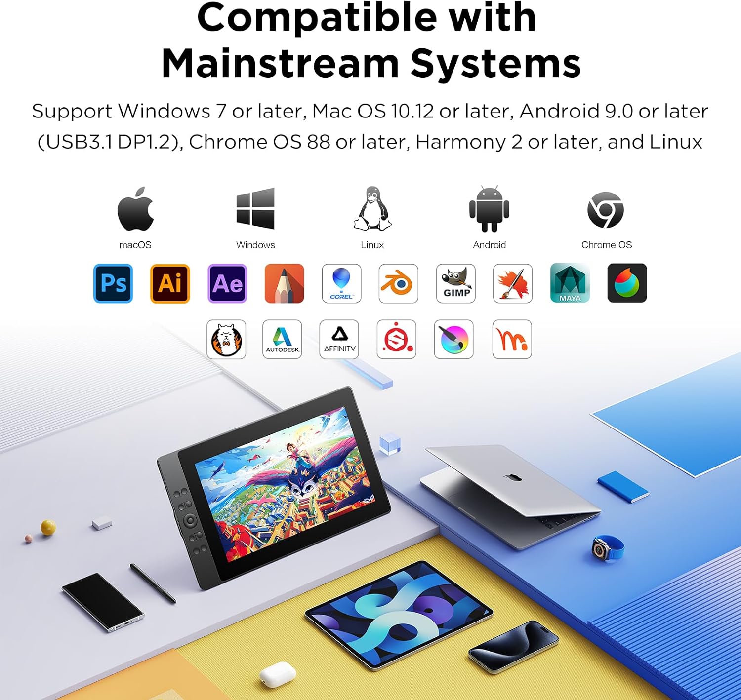 UGEE 15.4 inch Drawing Tablet with Screen,143% sRGB UE16 Computer Graphics Tablet with Full-Laminated Screen 8+1 Hot Keys 16K Level Pressure Battery-Free Stylus,Drawing Pad for PC/Windows/Mac/Android - Image 4