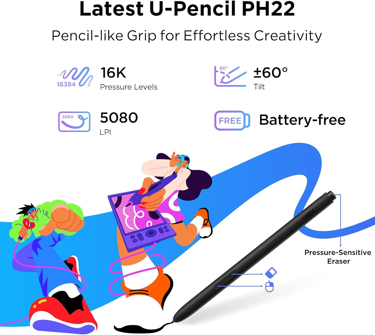 UGEE 15.4 inch Drawing Tablet with Screen,143% sRGB UE16 Computer Graphics Tablet with Full-Laminated Screen 8+1 Hot Keys 16K Level Pressure Battery-Free Stylus,Drawing Pad for PC/Windows/Mac/Android - Image 5